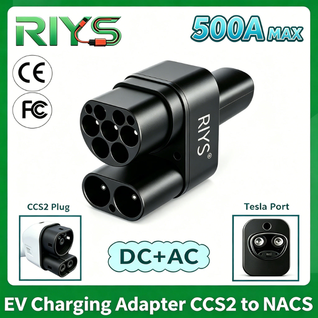 RIYS CCS2‑to‑NACS AC+DC Adapter for Tesla Cybertruck EV