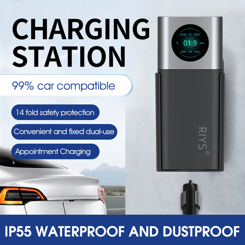 RIYS GBT EV Charger, WIFI APP Control, 32 A, 7kW, GBT, 7 m Cable, Type 2, portable charging box set, charging and DelayTime for EV-A