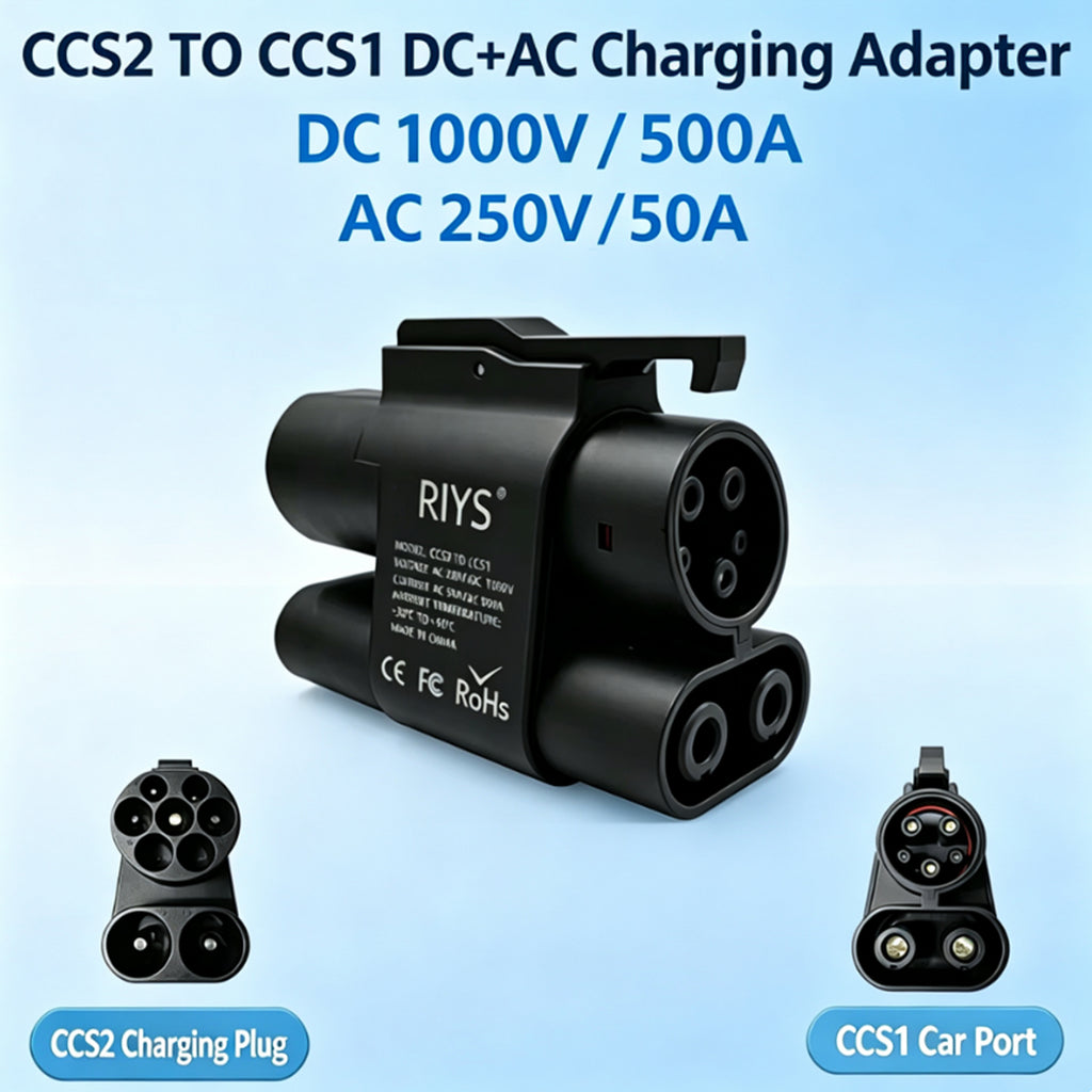 RIYS CCS2‑to‑CCS1 AC+DC Adapter 500A Max for EV