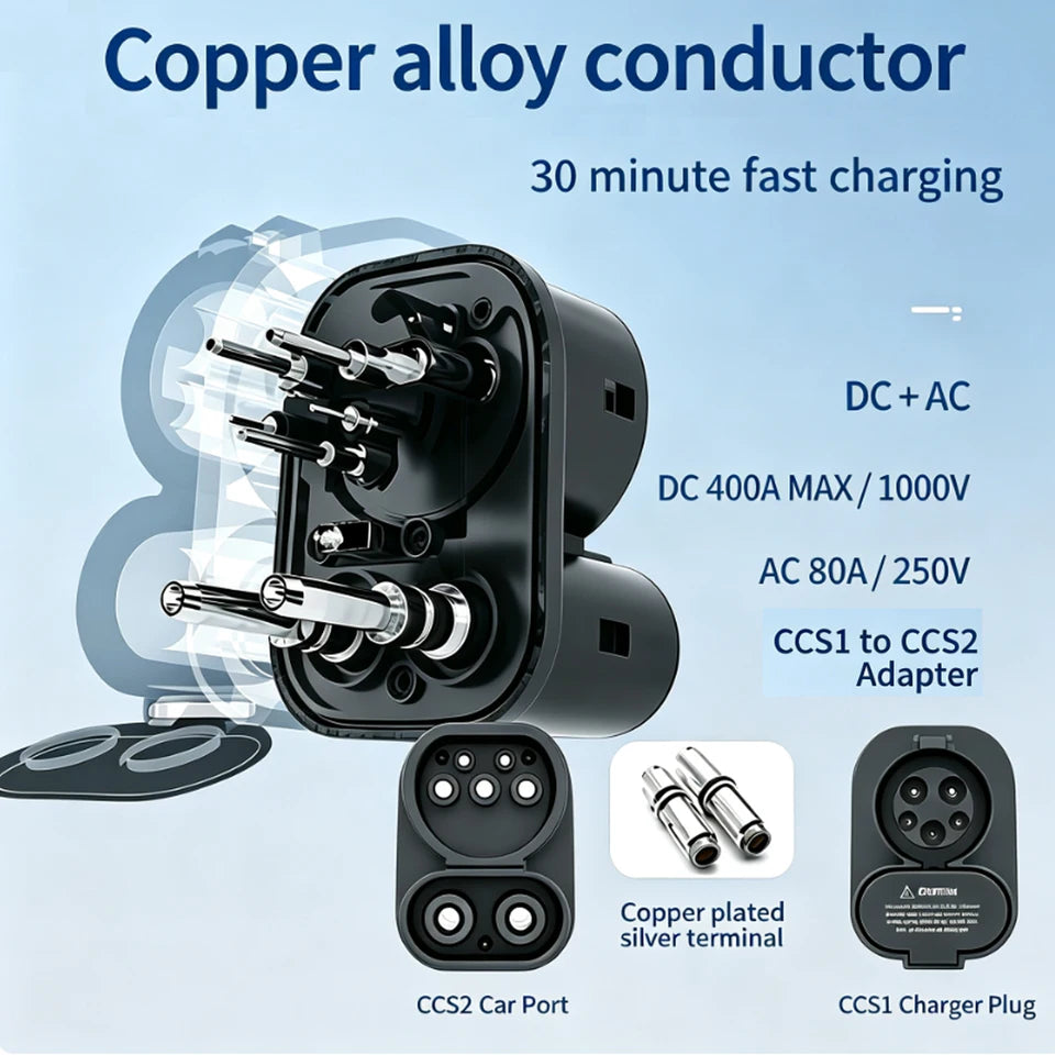 RIYS CCS1‑CCS2 Adapter 400A Max AC Type1‑Type2 for GEELY EX5 2026