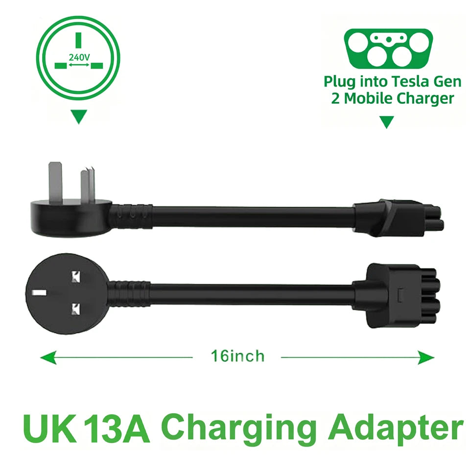 For Tesla UK 13A Tesla Model S, 3, X, Y Gen 2 EV Charger Extension Cable Connector AC 240V Socket For Tesla Gen2 Mobile Charger
