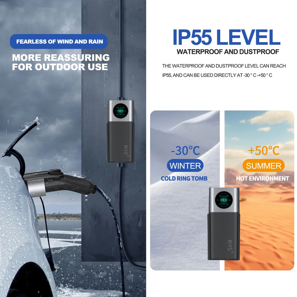 RIYS EV Charger Typ2 Cable 32 A 22 kW Dynamic Load Blancing EVSE Wallbox APP Function 11 kW 22 kW Charging Station Electric Car