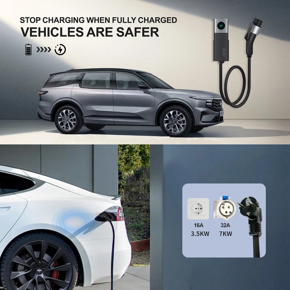 RIYS EV Charger Typ2 Cable 32 A 22 kW Dynamic Load Blancing EVSE Wallbox APP Function 11 kW 22 kW Charging Station Electric Car