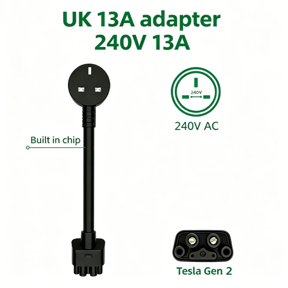 For Tesla UK 13A Tesla Model S, 3, X, Y Gen 2 EV Charger Extension Cable Connector AC 240V Socket For Tesla Gen2 Mobile Charger