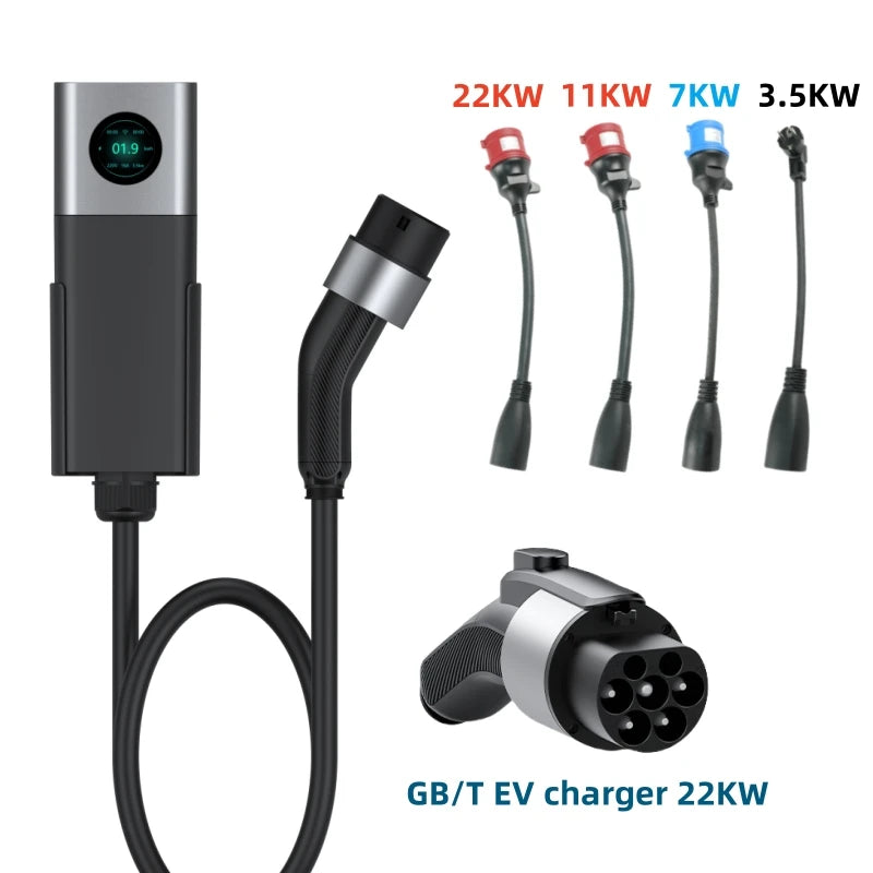 RIYS 22KW 32A Portable Electric Vehicle Charger GB/T Charging Box Electric Vehicle Charger CEE Socket GB Electric Vehi