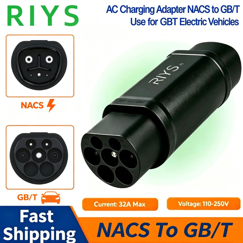 RIYS NACS‑GB/T AC Adapter 32A 250V for Tesla Electric Vehicle