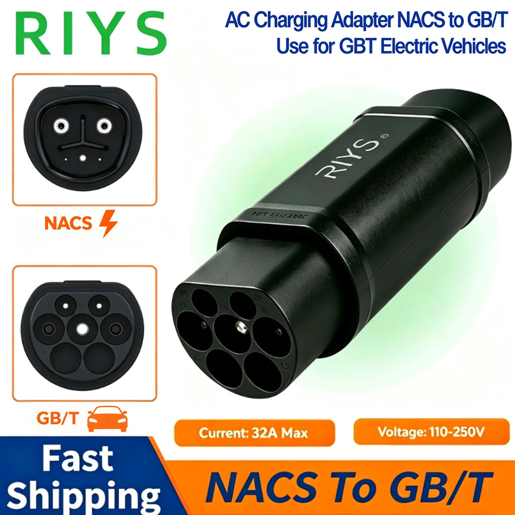 RIYS NACS‑GB/T AC Adapter 32A 250V for Tesla Electric Vehicle