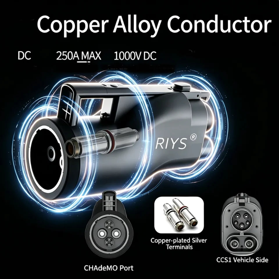 RIYS CHAdeMO‑CCS1 EV Adapter 250A 250KW Combo1 Charging Connector