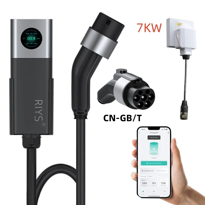 RIYS EV Charger Typ2 Cable 32 A 22 kW Dynamic Load Blancing EVSE Wallbox APP Function 11 kW 22 kW Charging Station Electric Car